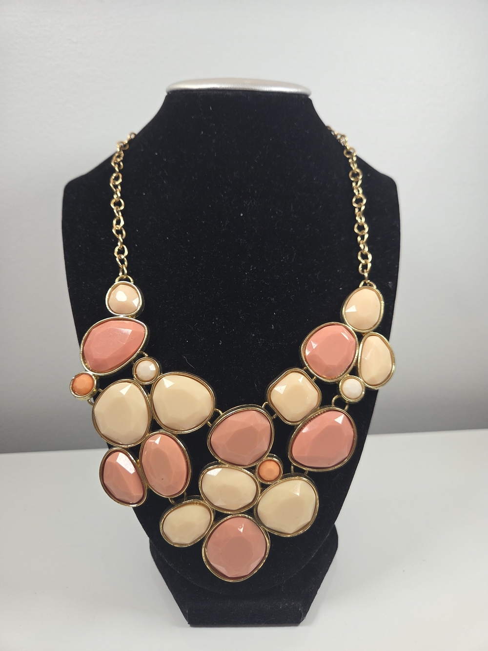 Gold-Tone Peach & Cream Cluster Statement Necklace